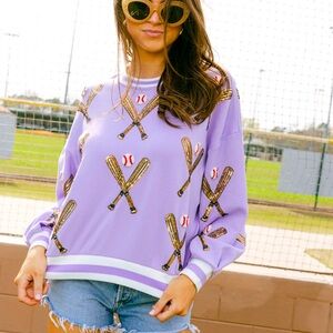 ❌SOLD❌Queen of Sparkles - Lavender Baseball Scattered Bats Sweatshirt - Size L